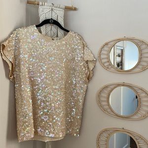 Sequin silk cap sleeve top